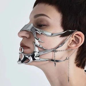 Halloween Gothic Metal Mask Cyber Punk Liquid Irregular Silver Hollow Women Men Party Individuation Jewelry Facial Accessory