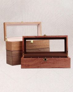 Деревянная коробка для часов, органайзер для мужчин и женщин, 6 слотов, дерево с прозрачным стеклянным верхом, винтажный стиль 2204299714027