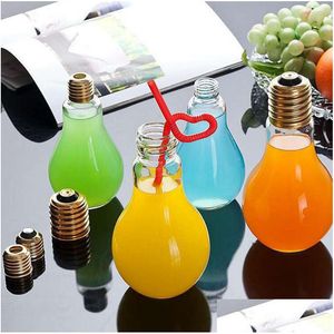 Other Drinkware Creative Light Bb Shape Tea Fruit Juice Drink Bottle Cup Plant Flower Glass Vase Home Office Desk Decoration Drop De Dh6K5