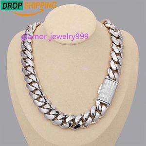 Dropshipping hip hop jóias 20mm prata esterlina vvs moissanite gelado caixa fecho miami cubana link corrente colar para homem