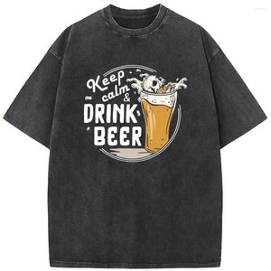 Herren-T-Shirts „Keep Calm Drink Beer“ bedrucktes T-Shirt für Männer und Frauen, lässige Mode, übergroß, 90er-Jahre, Vintage, Unisex, verwaschenes Alt