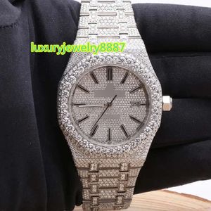 Ювелирные часы в стиле хип-хоп с бриллиантами, часы из нержавеющей стали Iced Out Bustdown VVS с муассанитом