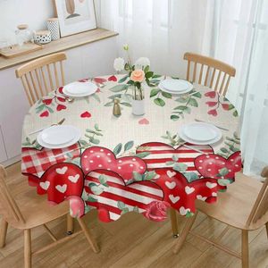 Table Cloth Valentine'S Day Love Eucalyptus Rose Waterproof Tablecloth Decoration Wedding Home Kitchen Dining Room Round