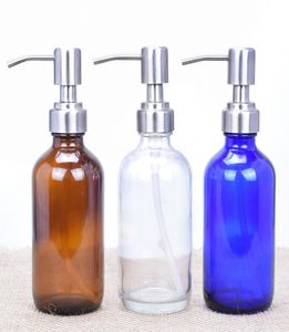8 Ounce Empty Glass Boston Pump Bottles with Stainless Steel Pump Dispenser for Essential Oil Soap Liquid Lotion8867453