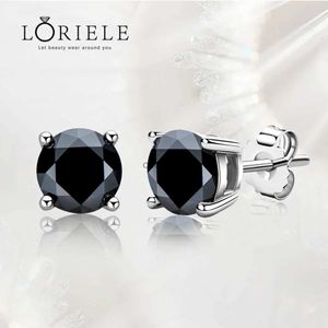 Stud Loriele Siyah Moissanit Saplama Küpeler Erkekler için Küpe D Renk 6.5mm Solitaire Elmas Küpeler Katı 925 Sterlling Gümüş Takı YQ240110