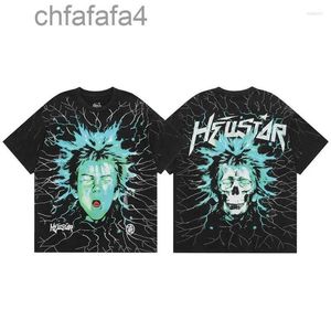 Magliette da uomo Hellstar Shirt Electric Kid Manica corta Tee Washed Do Old Black Hell Star Maglietta Uomo Donna Abbigliamento A4d3 Y1OH