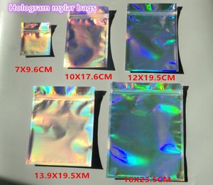 Arrival Holographic Color Multiple Packing Sizes Resealable Smell Proof Bags Foil Pouch Bag Flat zipper Bag for Party Favor Food S4306623