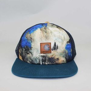 Digital ink painting leather label flat edge hat breathable mesh hat men's and women's fashion spring and summer sun hat hip hop skateboard hat