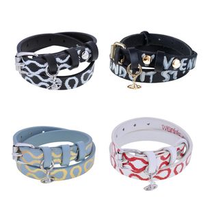 Moda Saturno Pingente Estilo Punk Carta Corda De Couro Colar Pulseira Duas Alças Designer De Luxo Pulseira Colar Para Homens E Mulheres Designer De Jóias