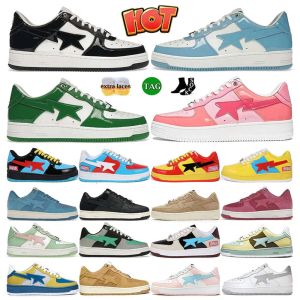 2024 New Product Bapestass Designer for Mens Womes STA Sapatos Casuais Star Star Sk8 Patente Couro Preto Branco Menino Mulheres Esportes Treinadores