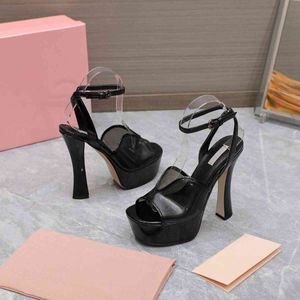 Designer design height-increase platform high heels fashion trend with transparent film fish mouth open mouth star recommendation