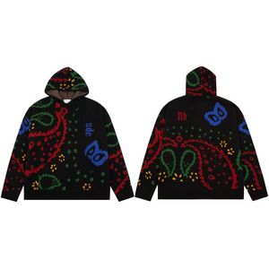 Rhodes 23ss Designer Spring/Summer Jacquard 1:1 Hip Hop Cashew Flower Jacquard Letter Men's and Women's Hooded Knitted Loose Casual Couple Top and Shorts Fashion