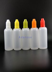 Garrafas conta-gotas de plástico LDPE 50 ML com tampas e pontas seguras à prova de crianças Vapor Vape squeezable mamilo curto 100 Pieces4297777