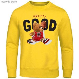 Men's Hoodies Sweatshirts Champ 23 Teddy Bear With Pretty Good Shooting Hoodies Mens Novelty Hip Hop Sweatshirt Soft Warm Top Sport Fleece Hoodie For Men T240110