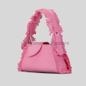 Totes moda guarnições denim mulheres bolsas designer alça larga bolsa de ombro luxo azul axila sacos y2k pequena bolsa feminina 2023stylishhandbagsstore