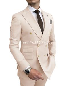 Double Breasted Business Men passar Bourgogne Två stycken Slim Fit High Quality For Wedding Party Prom Man Suits Costume Homme 240110