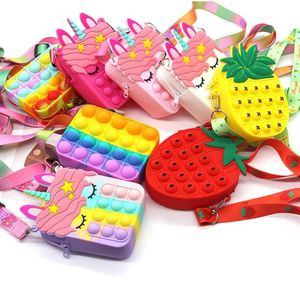 Bag Girls Push Bubbles Squeeze Toys Silicone Key Purse Shoulder Bags Strawberry Pineapple Backpack for christmas Gifts2871368