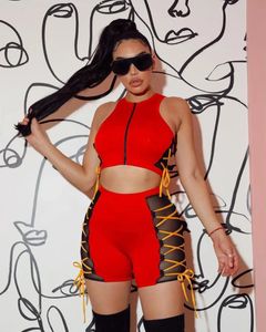 SAIRS FELYN 2022 Melhor qualidade Famous Brand 2 PCs Mulheres Conjunto Bandagem sólida Oneck tops curtos e shorts Summer roupas sexy roupas sexy