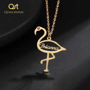 Necklaces Personalized Name Custom Necklace Flamingo Birthstone Gold Stainless Steel Chain Pendant For Women Jewelry Gifts Drop Shipping