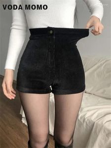 Calças femininas primavera outono shorts mulheres roupas falso couro goth cintura alta mulheres veludo sexy magro elástico moda casual