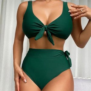 Set Seksi Siyah Yüksek Bel Mayo Kadın Bikinis Set Ön Düğümlü Mayo Mayo Takım Brezilya Bikini Yüzme Plaj Giyim Bater