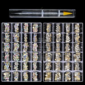 Strass -Set 480pcsbox mit einem PC Punkte Stiftkristalle AB DIY -Strasssteine Gold Bottom Glass Stones für Nagelkunstzubehör 240109