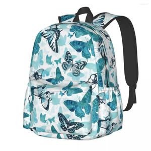 Rucksack, Schmetterling, Aquarell, Türkis, Natur, fliegend, moderne Rucksäcke, für Jungen und Mädchen, Wandern, große Schultaschen, Design-Rucksack