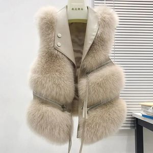 Autumn Winter Patchwork Fur Women's Vest Short Coat Slim Fashion Versatile 240110