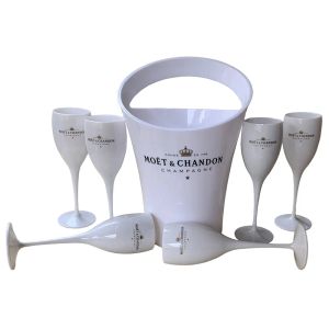 6 tazze, 1 secchiello di secchiello per il ghiaccio e bicchiere di vino, bicchiere alto in acrilico, bicchiere di vino champagne, bar per matrimoni, refrigeratore per bottiglie di vino per feste