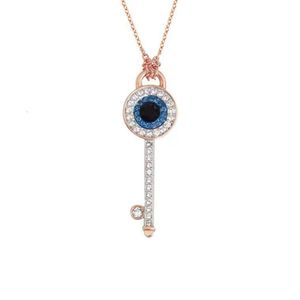 Swarovski Necklace Designer Women Original Quality Pendant Necklaces Demon Eye Key Necklace With Swallow Elements Crystal Rose Gold Lock Bone Chain For Women