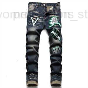 Mäns jeans designer lyxiga herrmärke europeiska för män byxor rippade trend jean hombre broderi mager byxbyxor 6r pcy8