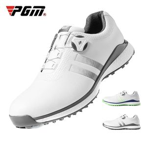 PGM Mens Sapatos de Golfe À Prova D 'Água Skidproof TPU Tênis Botão Esporte Casual Wear Microfibra Couro XZ172 Branco 240109