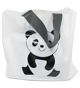 Todo 25 pçslote impressão panda caixa branca saco de plástico de compras com alça para pano presente moda bolsa 4612053