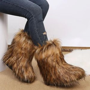 Buty damskie zimowe buty śnieżne na zewnątrz Furry Faux Fox Futro Buty Kobieta Pluszowa ciepła platforma Buty Nowe mody Bottes Duży rozmiar 44