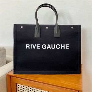Kadın Rive Gauche Tote Mağaza Alışveriş Çantaları Lüks Çanta Çanta Tasarımcı Çanta Çift Debriyaj Dokunma Keten Büyük Plaj Moda Tuval Seyahat Bagaj Crossbody Omuz Çantası