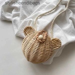 Shoulder Bags Children's rattan bag cute ear shape pose photo prop baby mini messenger bagstylisheendibags