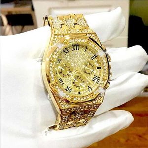 Мужские часы в стиле хип-хоп, часы со льдом, золотые кварцевые наручные часы, мужские водонепроницаемые часы с блестящими бриллиантами, Reloj Hombre 2020, новинка 2602