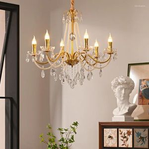 Pendant Lamps American Chandelier Crystal Living Room Lamp Retro Wrought Iron Simple Creative Country Style Bedroom Dining
