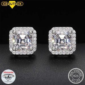 Stud D VVS Ascher Cut Moissanite Square Stud Earrings 925 Sterling Silver High Quality For Women Wedding Jewelry Passed Diamond Test YQ240110