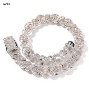 Hip Hop15mm Srebrny 18 -krotny złoty kolor Baguette lodowany prostokąt CZ Infinity Cuban Link Chain Women Hip Hop Choker Naszyjnik