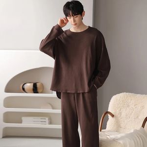 Przylot jesiennej zimy mężczyźni piżama długie rękaw męski piżama zestaw knited bawełna na garnitur do snu odzież domowa 240110