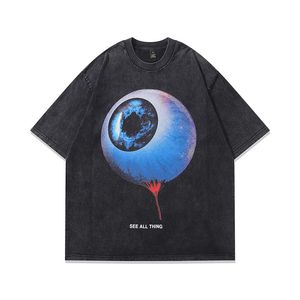 Vintage Oversized T-Shirt Hip Hop Eye Graphic Print Punk Gothic Washed Tshirt Streetwear 2024 Harajuku Cotton Loose Shirts Tops