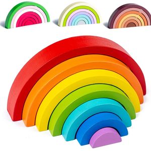 Arch Bridge Rainbow Builds Blokowie Kids Drewno Stacker Baby Color Kolor Kognitywne Dzieci Montessori drewniane zabawki 240110