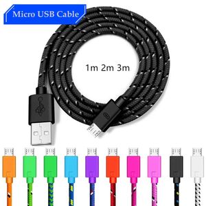 Nylon flätad mikro USB -kabeldatasynkronisering av USB -laddare för Samsung HTC LG Huawei Xiaomi Android Telefon USB Micro Cables 1M/2M/3M