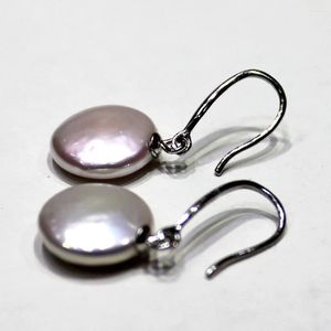 Kolczyki Dangle Yinanyimei Fine Biżuteria Biała moneta kształt słodkowodnej perły Silver Ear Hook 12,5 mm