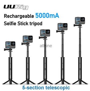 Selfie Monopods UURIG 5000MAH SILLING SILLIE Stick 5 SEKCJE TELESKOPIC DJI SJCAM INSTA360 /YI Action Sports Kamera na smartfony YQ240110