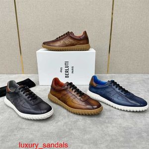 Playoff Leather Sneaker Berluti Men's Casual Shoes Men's Fashion Casure Shoes Low Cut Lace Up Sports Shoes Style German Training Shoes HB5E