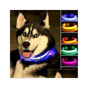 Dog Collars Leashes 2022Nylon Led Pet Collar Night Safety Flashing Glow In The Dark Leash Dogs Luminous Fluorescent Supplies Drop Dh0Kz