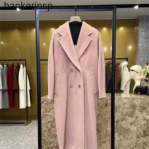 Casaco de luxo MaxMaras 101801 Coat de lã pura clássica de fumaça rosa de cashmere de peito duplo para homens e mulheres de ponta de alta feminina