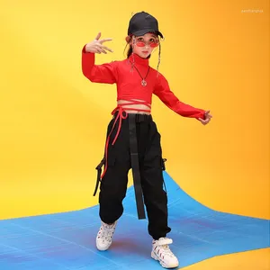Giyim Setleri Teenage Hip Hop Kıyafetleri Sweatshirt Siyah Gömlek Top Crop Rahat Pantolon Kız Balo Salonu Dans Kıyafetleri Caz ​​Dans Kostüm Giyim